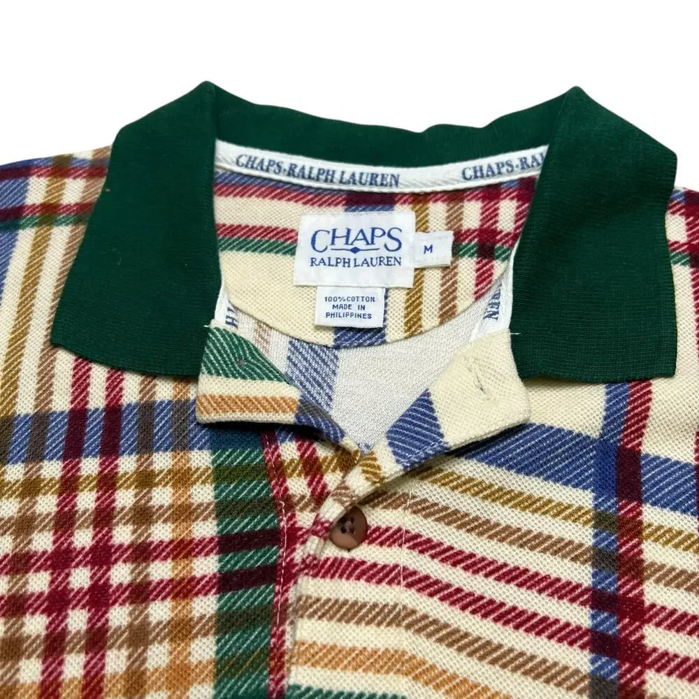 Vintage Chaps Ralph Lauren Polo‎ Shirt Men's M Plaid Tartan Preppy Crest Logo